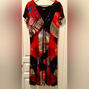 Eva Varro Short Sleeve Artisan V-Neck Full A-line Midi Dress